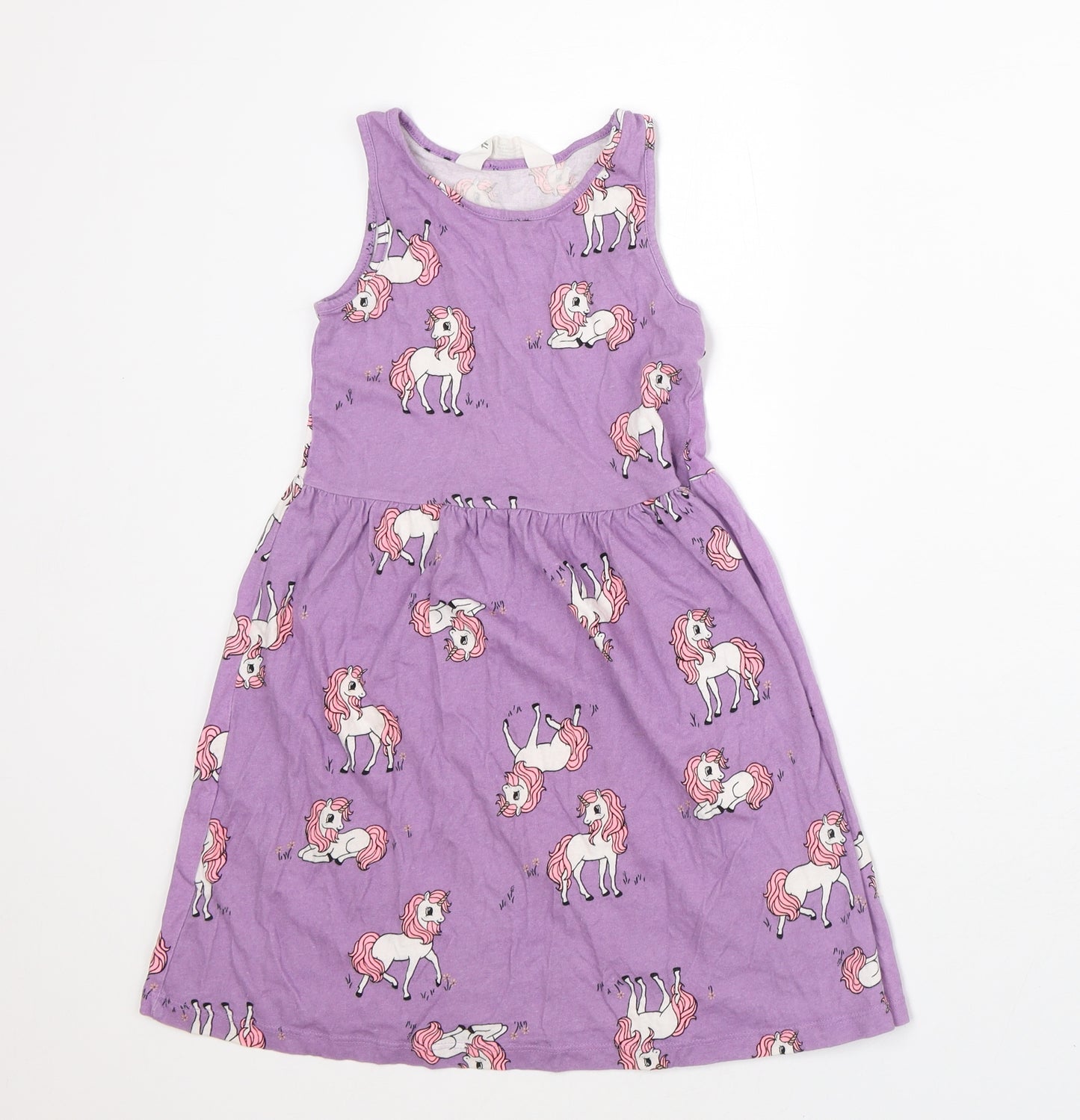 H&M Girls Purple Geometric Cotton A-Line Size 6-7 Years Round Neck - Unicorn