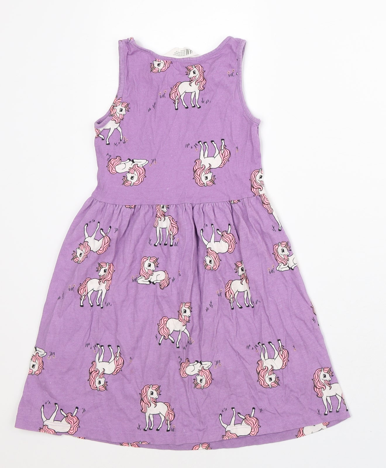 H&M Girls Purple Geometric Cotton A-Line Size 6-7 Years Round Neck - Unicorn