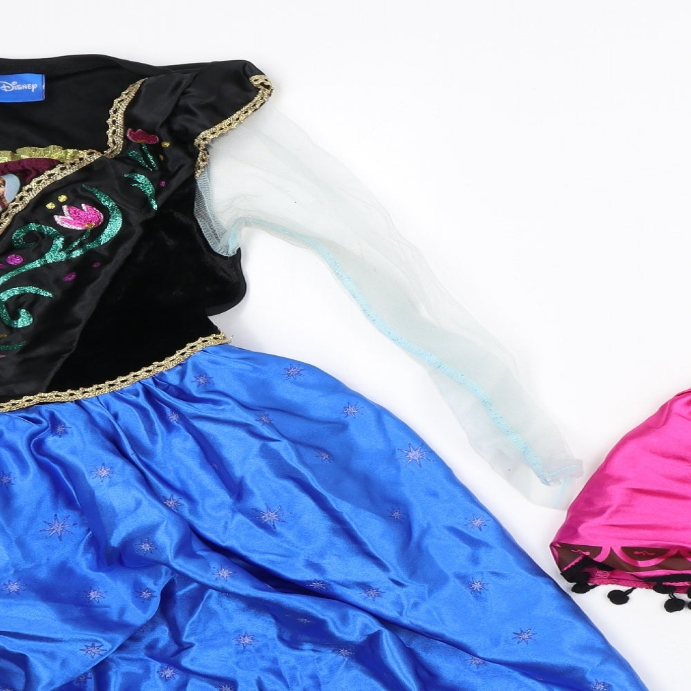 Disney Girls Multicoloured Geometric Polyester Fit & Flare Size 7-8 Years Square Neck - Frozen Fancy Dress