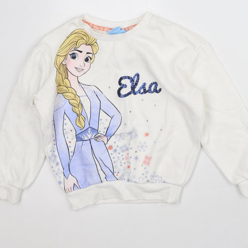 Disney Girls White Cotton Pullover Sweatshirt Size 7-8 Years - Frozen