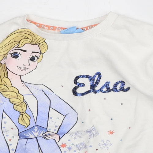 Disney Girls White Cotton Pullover Sweatshirt Size 7-8 Years - Frozen