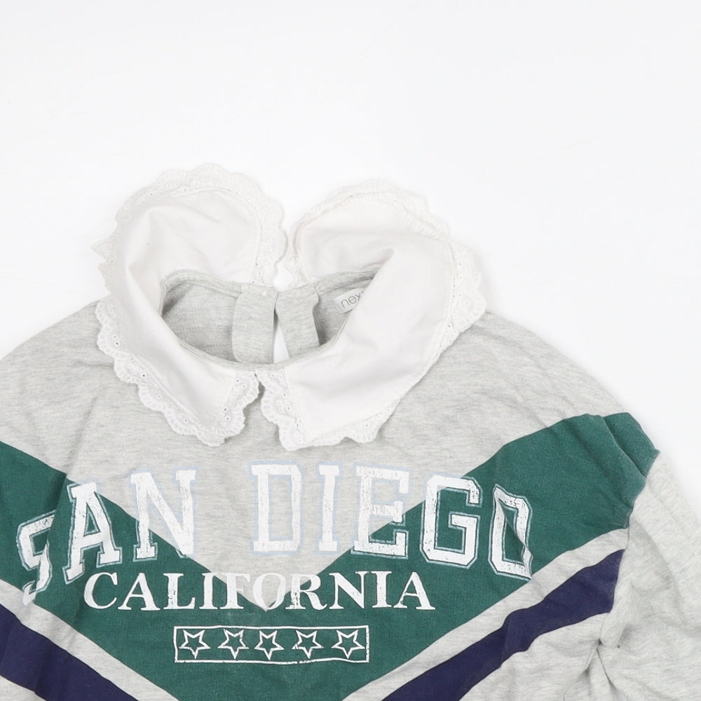 NEXT Girls Grey Striped Cotton Pullover Sweatshirt Size 6-7 Years