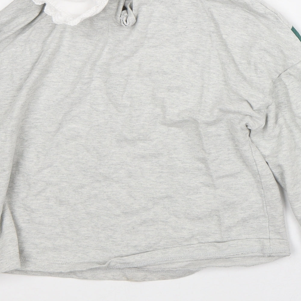 NEXT Girls Grey Striped Cotton Pullover Sweatshirt Size 6-7 Years