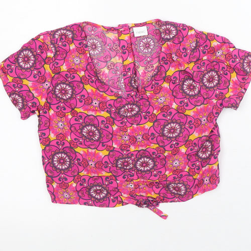 NEXT Girls Pink V-Neck Geometric Viscose Cardigan Jumper Size 7 Years