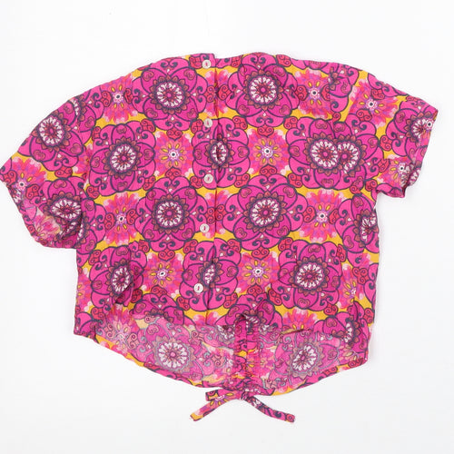 NEXT Girls Pink V-Neck Geometric Viscose Cardigan Jumper Size 7 Years