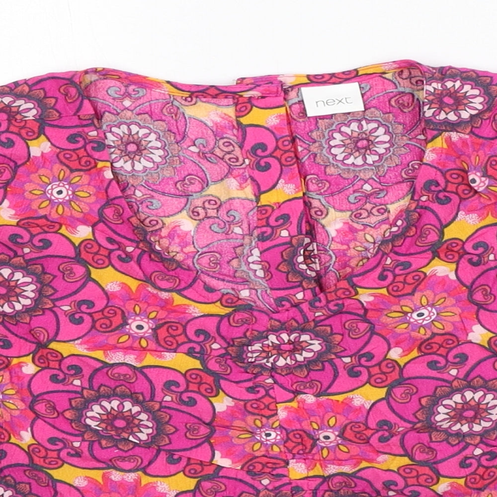 NEXT Girls Pink V-Neck Geometric Viscose Cardigan Jumper Size 7 Years