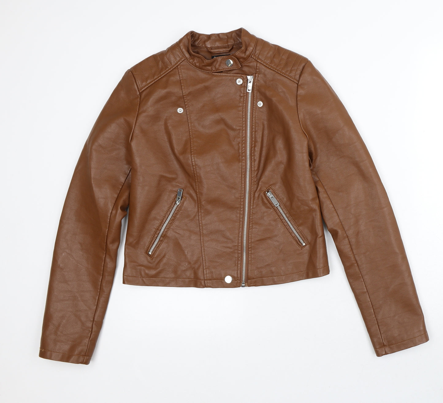 Stradivarious Womens Brown Biker Coat Size S - Leather Look