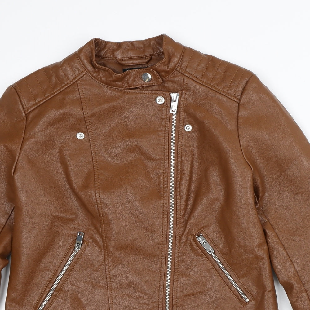 Stradivarious Womens Brown Biker Coat Size S - Leather Look