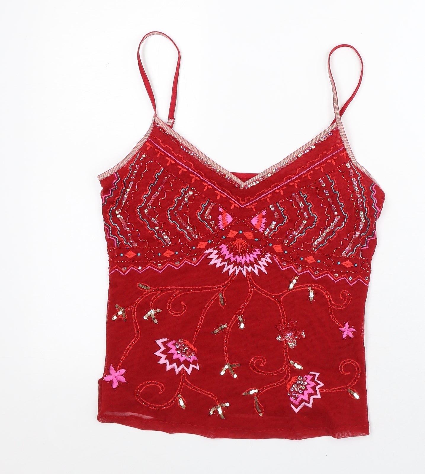 NEXT Womens Red Geometric Nylon Cropped Tank Size 16 V-Neck