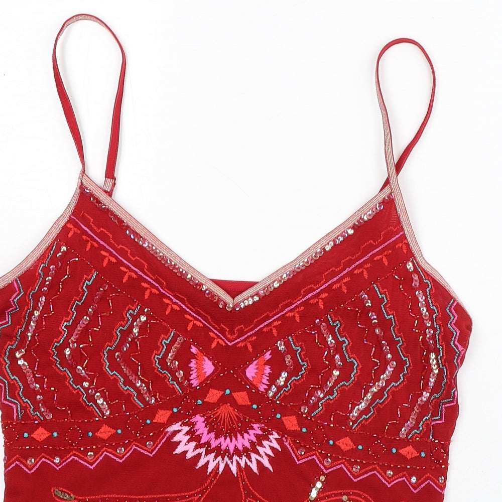 NEXT Womens Red Geometric Nylon Cropped Tank Size 16 V-Neck