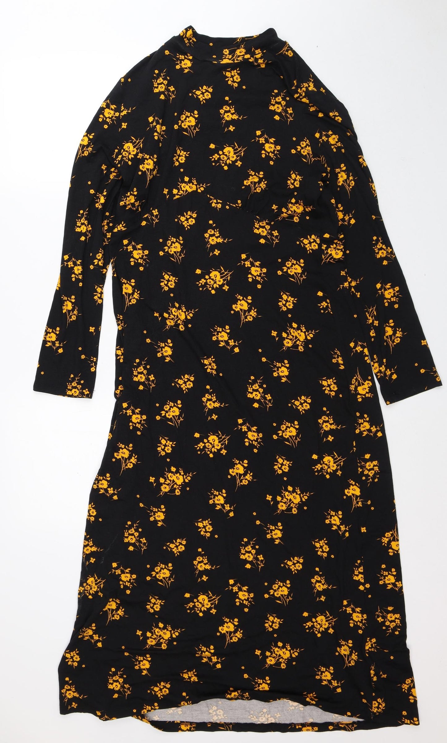 Dorothy Perkins Womens Black Floral Viscose T-Shirt Dress Size 16 Crew Neck