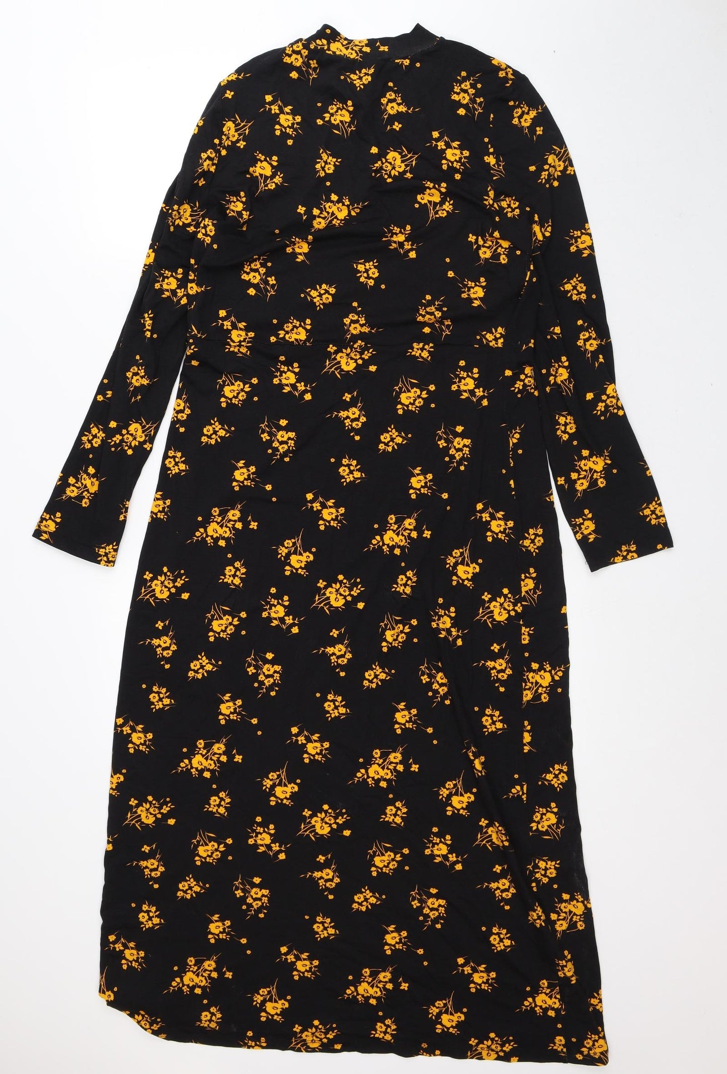 Dorothy Perkins Womens Black Floral Viscose T-Shirt Dress Size 16 Crew Neck