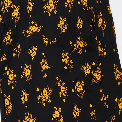 Dorothy Perkins Womens Black Floral Viscose T-Shirt Dress Size 16 Crew Neck