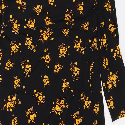 Dorothy Perkins Womens Black Floral Viscose T-Shirt Dress Size 16 Crew Neck