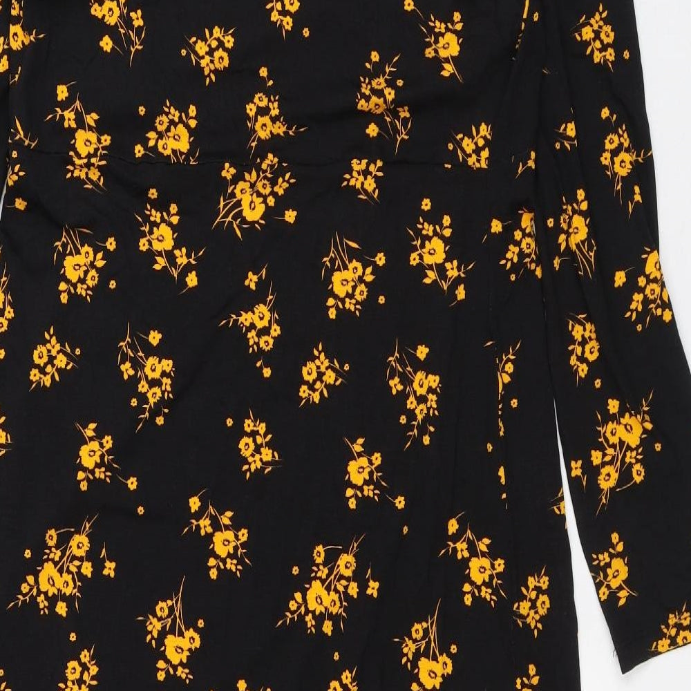 Dorothy Perkins Womens Black Floral Viscose T-Shirt Dress Size 16 Crew Neck