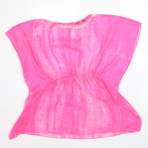 YD Girls Pink Geometric Polyester Tunic T-Shirt Size 10-11 Years Scoop Neck - Tie Dye