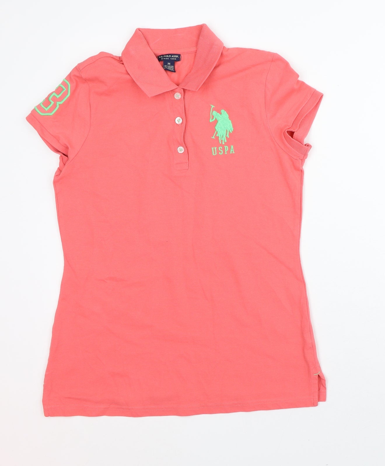 US Polo Assn. Womens Pink Cotton Basic Polo Size M Collared