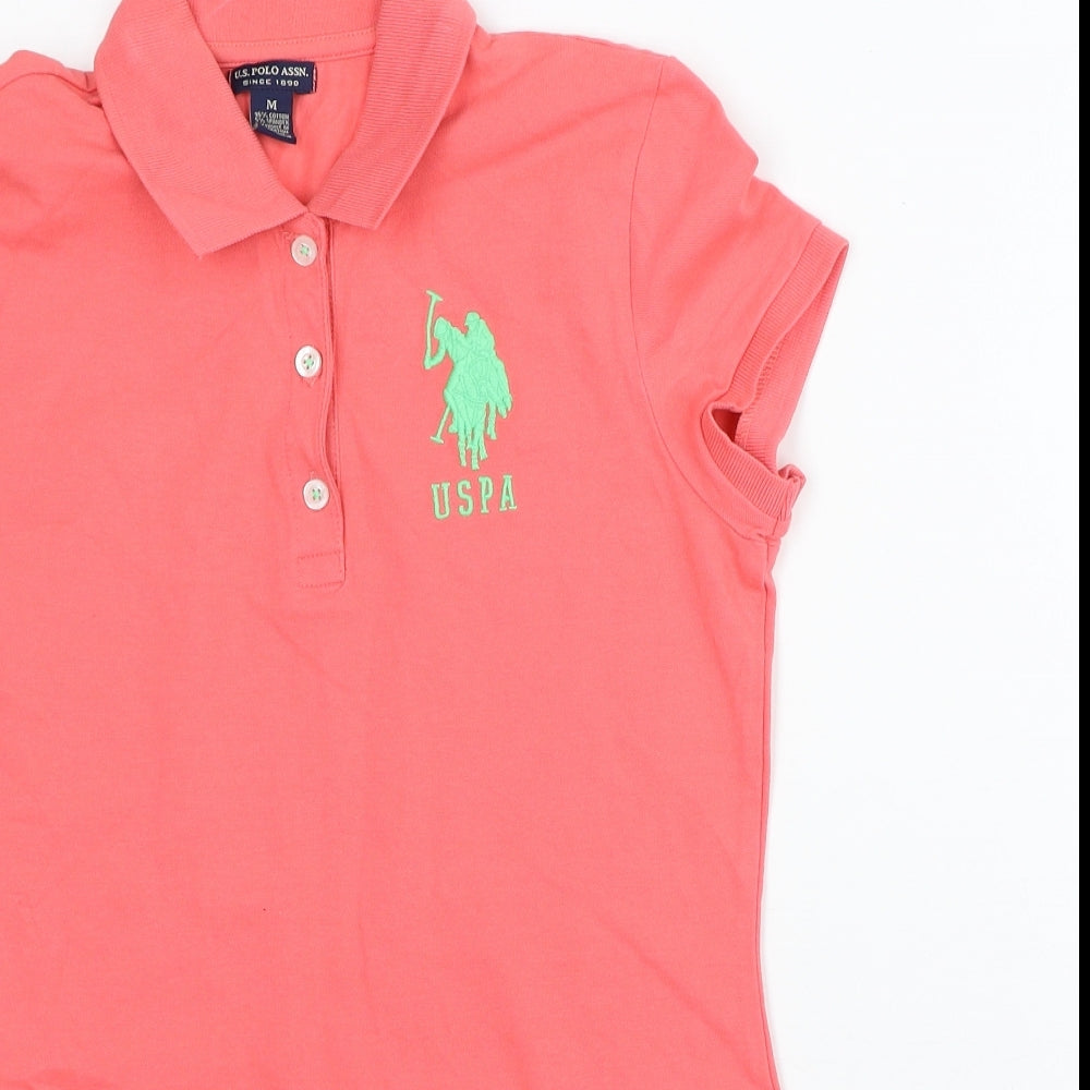 US Polo Assn. Womens Pink Cotton Basic Polo Size M Collared