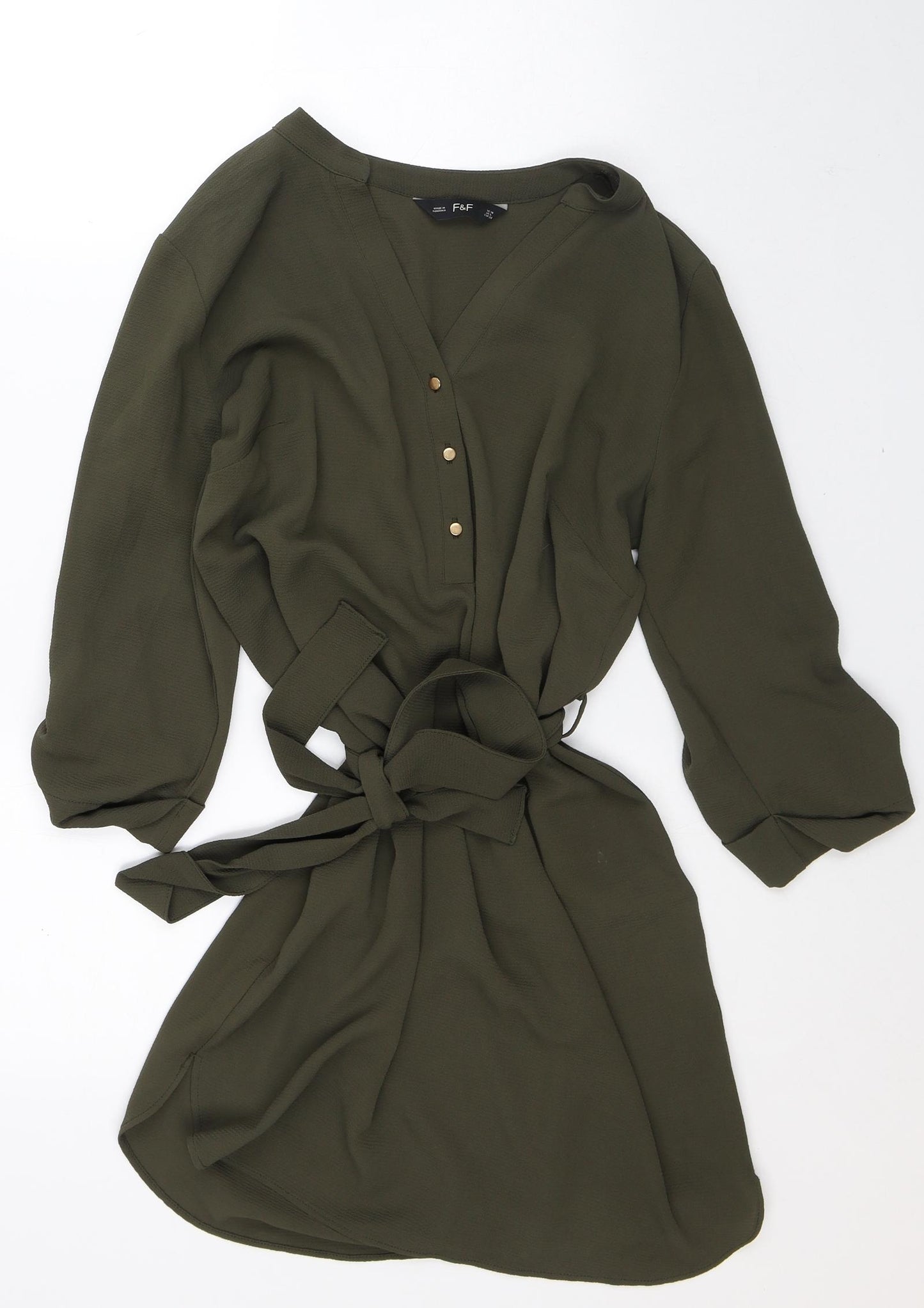 F&F Womens Green Polyester Fit & Flare Size 10 V-Neck