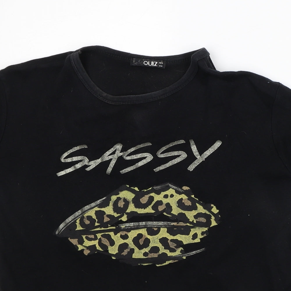 Quiz Womens Black Cotton Basic T-Shirt Size 12 Crew Neck - Sassy