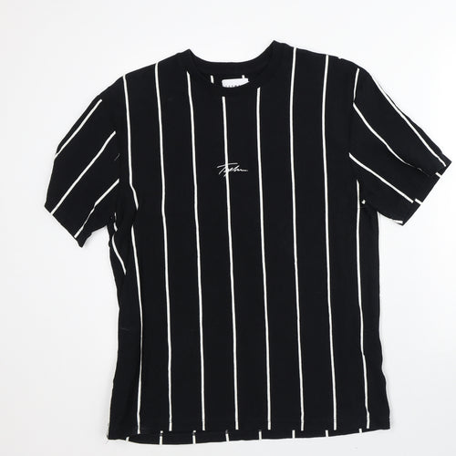 Topman Mens Black Striped Cotton T-Shirt Size M Crew Neck