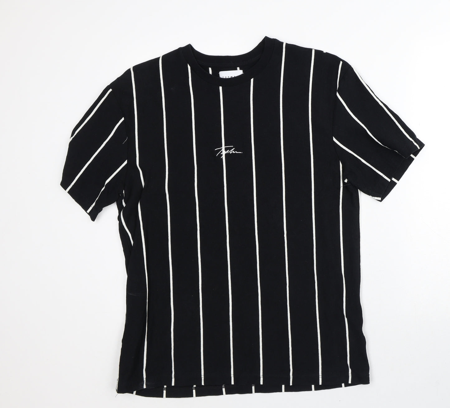 Topman Mens Black Striped Cotton T-Shirt Size M Crew Neck