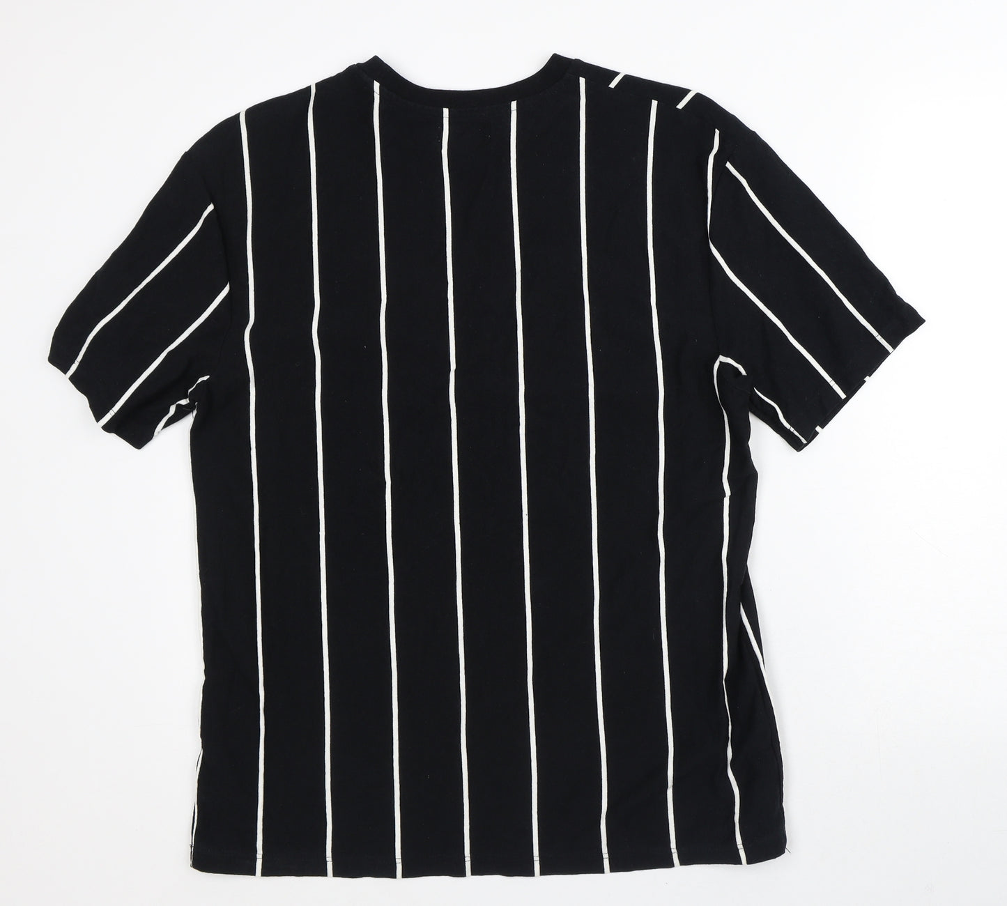 Topman Mens Black Striped Cotton T-Shirt Size M Crew Neck