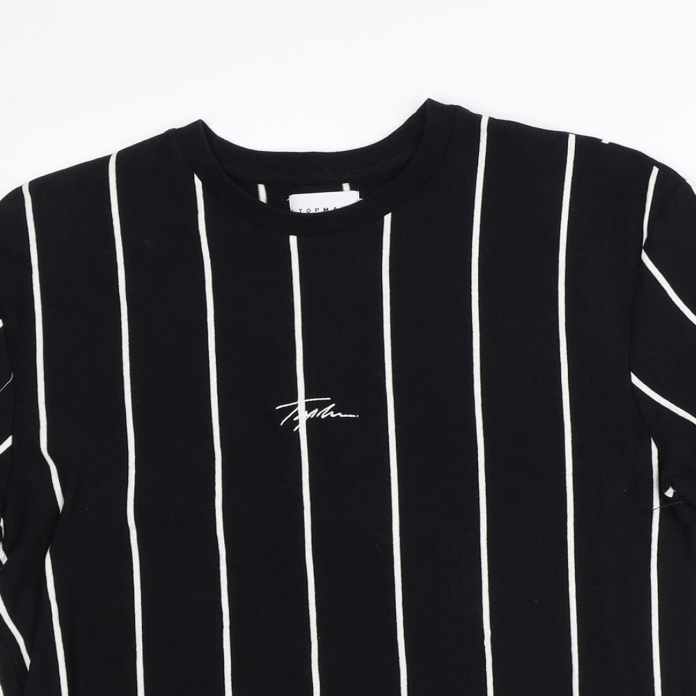 Topman Mens Black Striped Cotton T-Shirt Size M Crew Neck