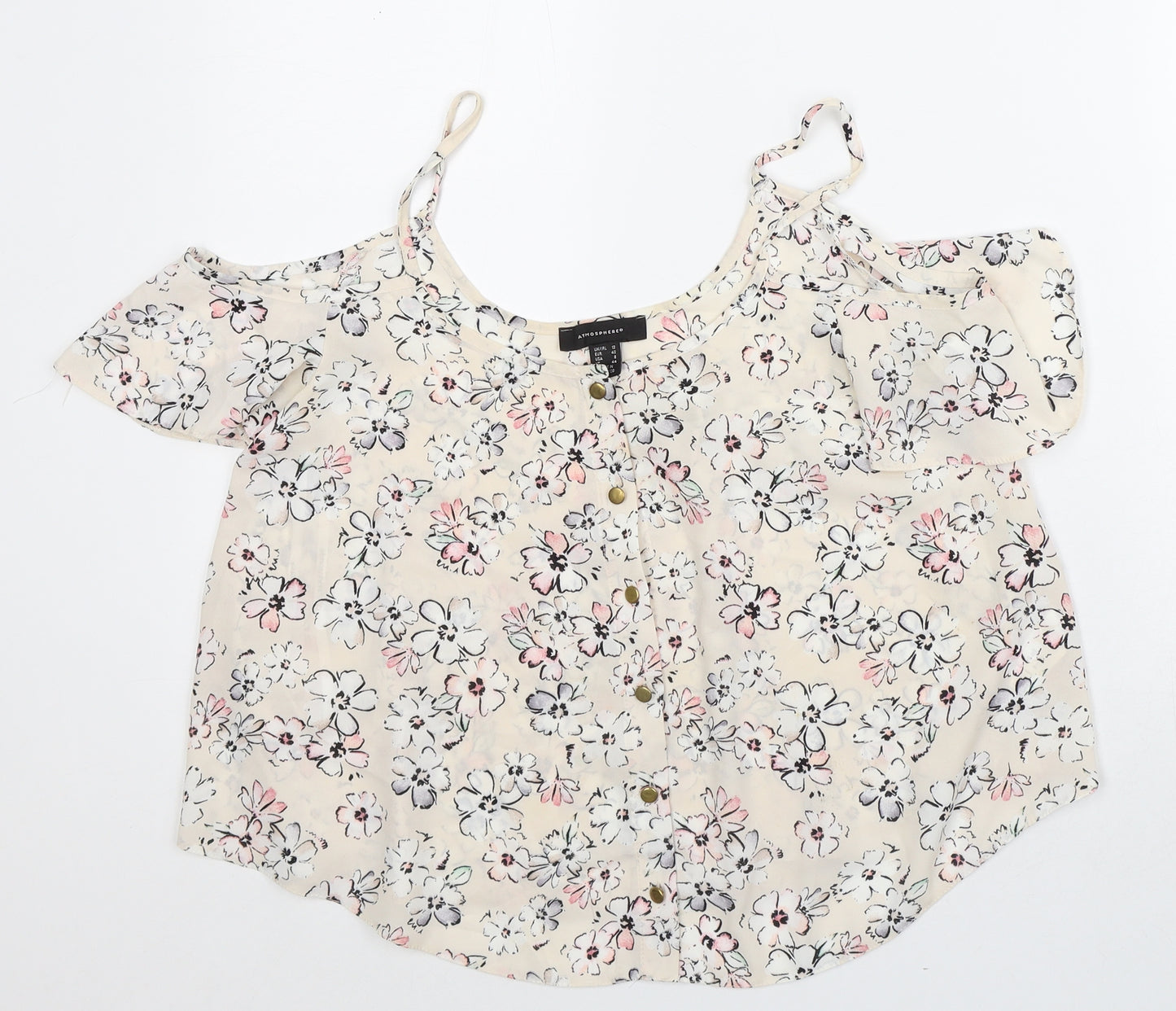 Atmosphere Womens Beige Floral Polyester Basic Blouse Size 12 Round Neck