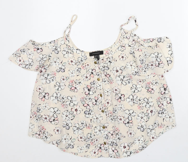 Atmosphere Womens Beige Floral Polyester Basic Blouse Size 12 Round Neck