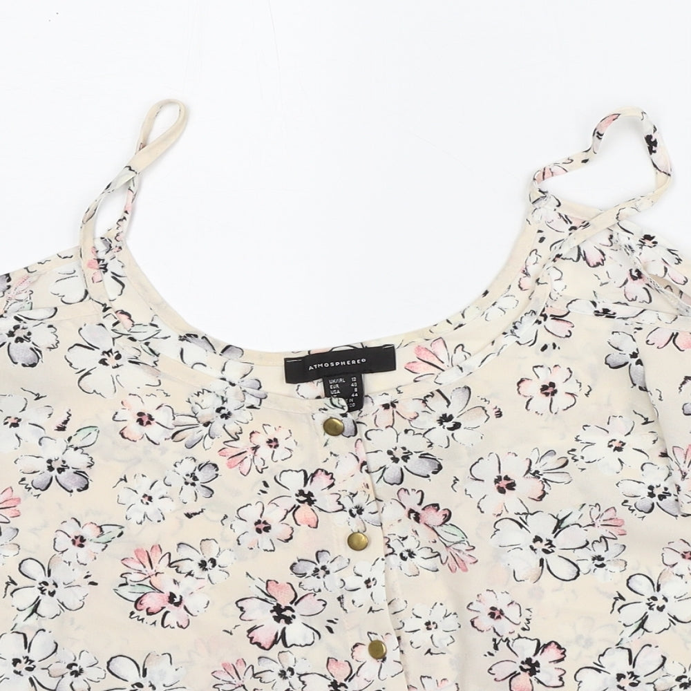 Atmosphere Womens Beige Floral Polyester Basic Blouse Size 12 Round Neck