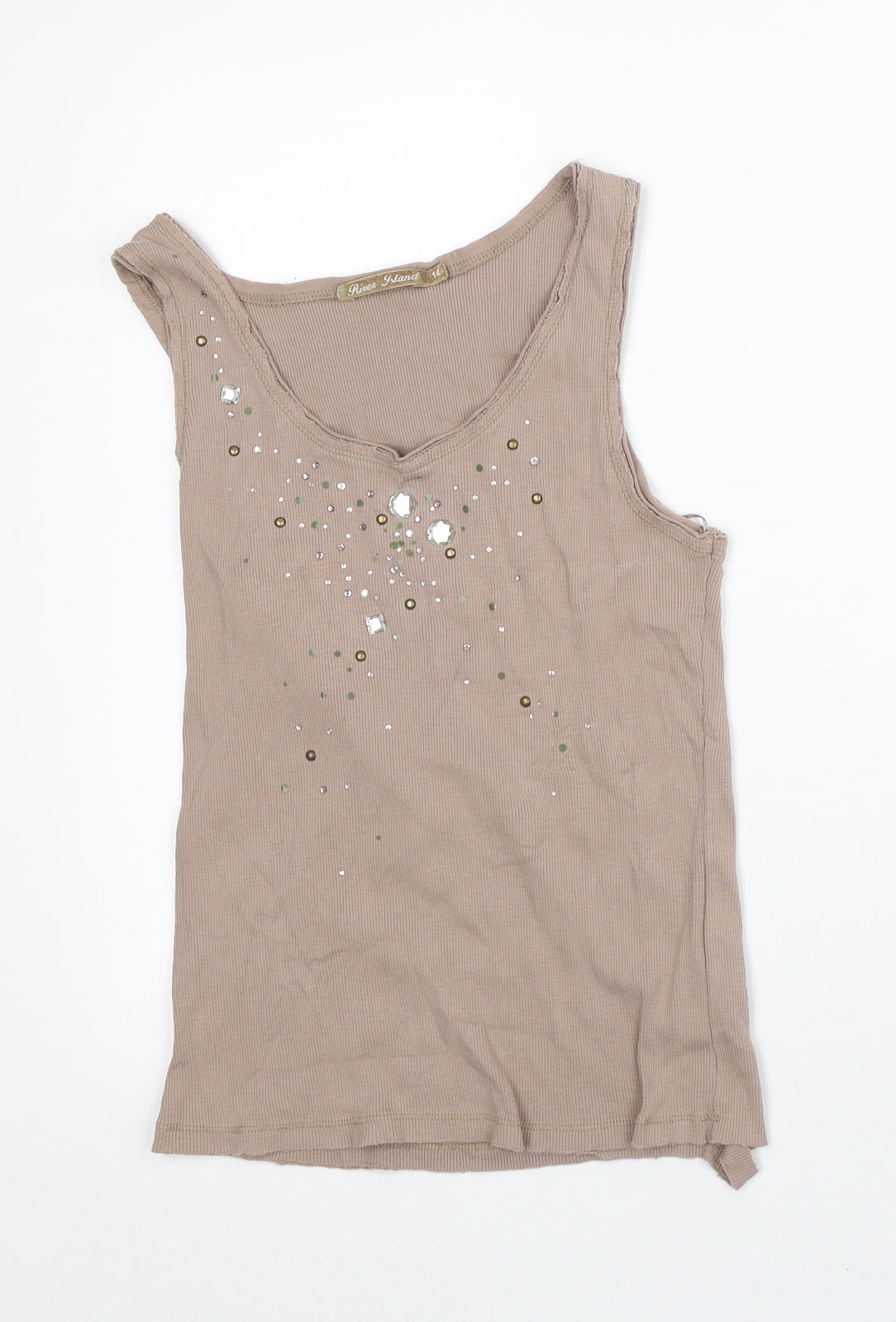 River Island Womens Brown Cotton Basic T-Shirt Size 14 Round Neck