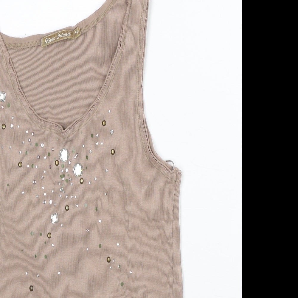 River Island Womens Brown Cotton Basic T-Shirt Size 14 Round Neck