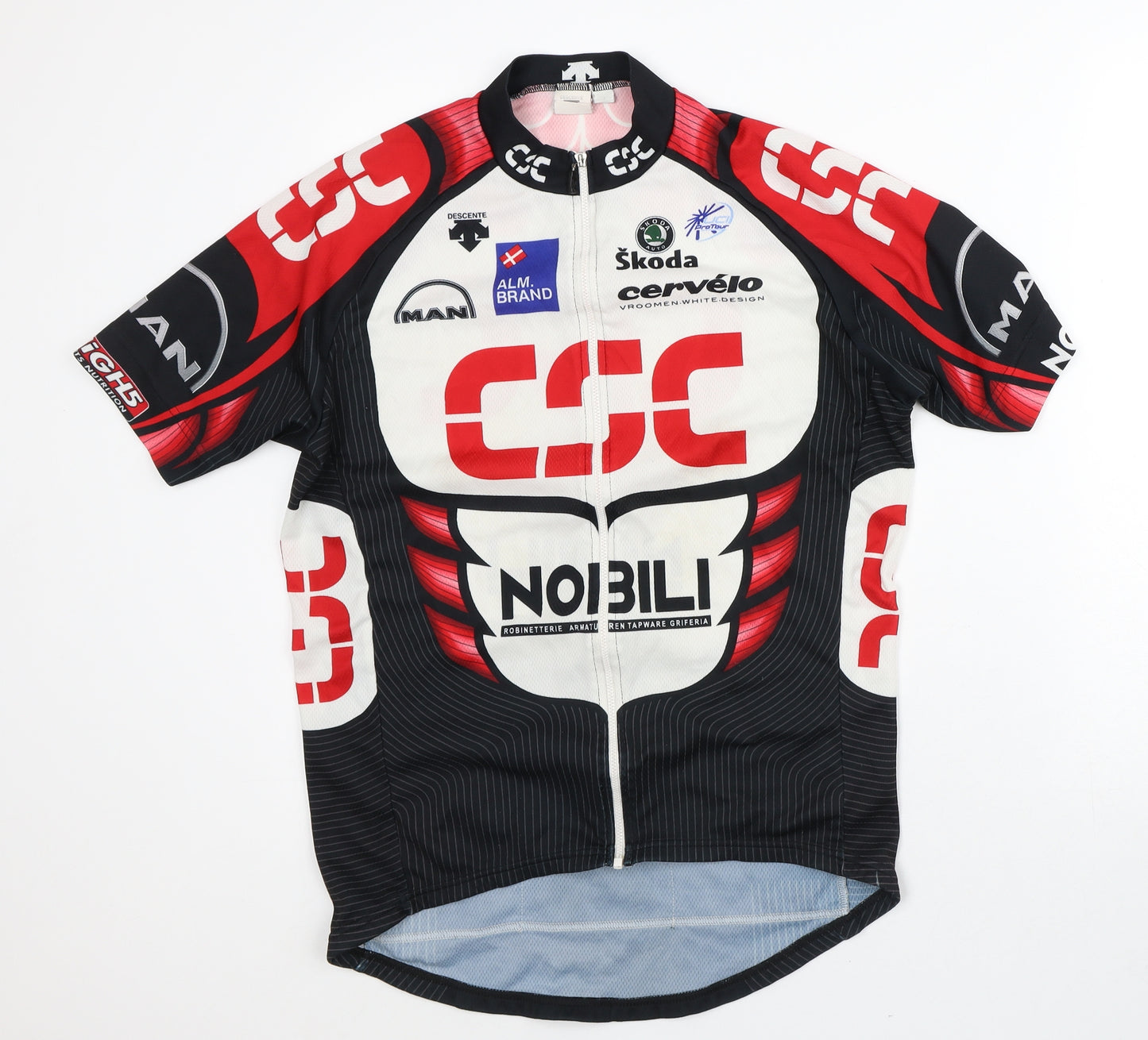 Descente Mens Black Geometric Polyester Basic T-Shirt Size L Crew Neck