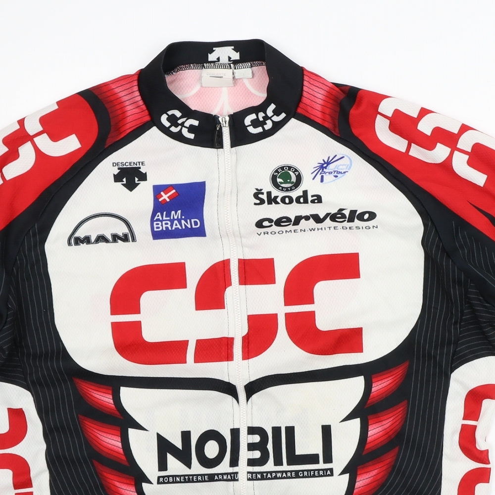 Descente Mens Black Geometric Polyester Basic T-Shirt Size L Crew Neck