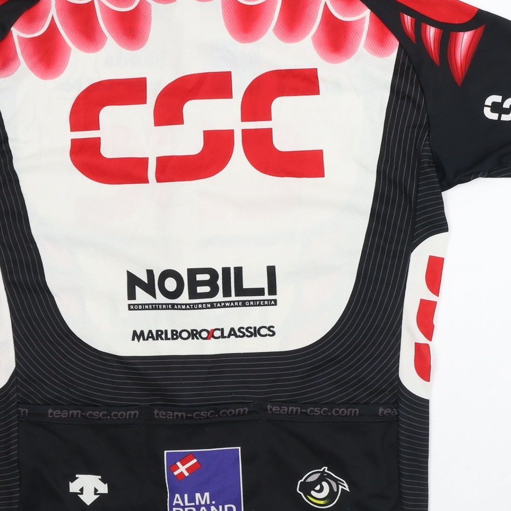 Descente Mens Black Geometric Polyester Basic T-Shirt Size L Crew Neck