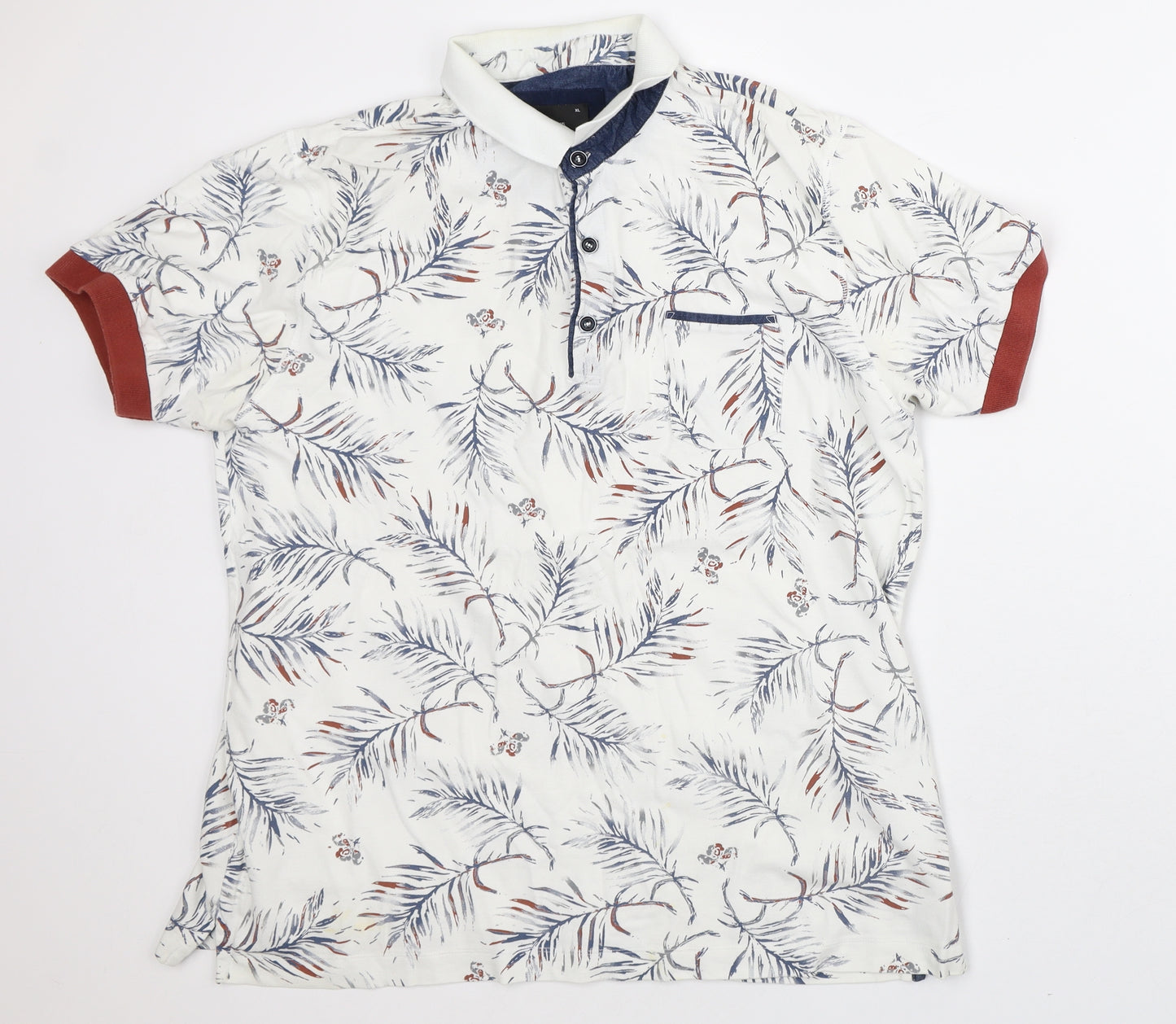 Remus Uomo Mens White Geometric Cotton Polo Size XL Collared