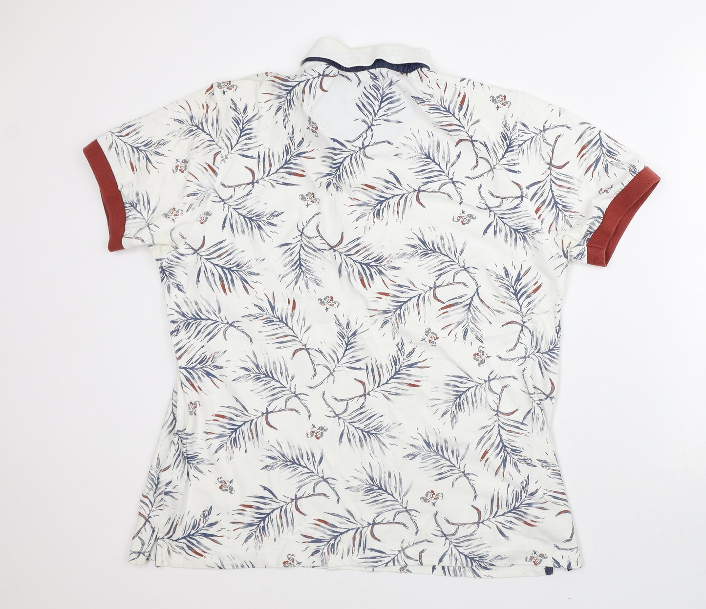 Remus Uomo Mens White Geometric Cotton Polo Size XL Collared