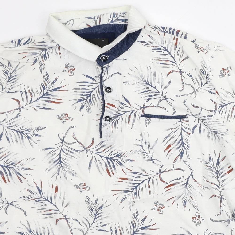 Remus Uomo Mens White Geometric Cotton Polo Size XL Collared