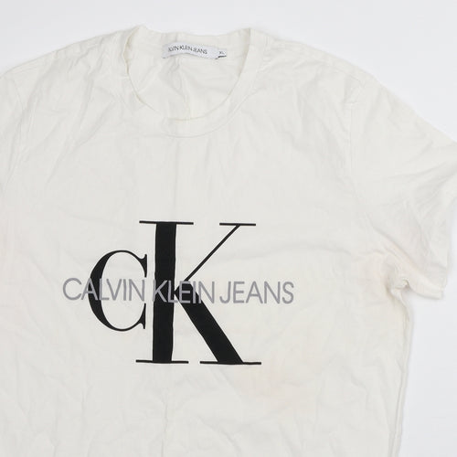 Calvin Klein Mens White Cotton T-Shirt Size XL Crew Neck
