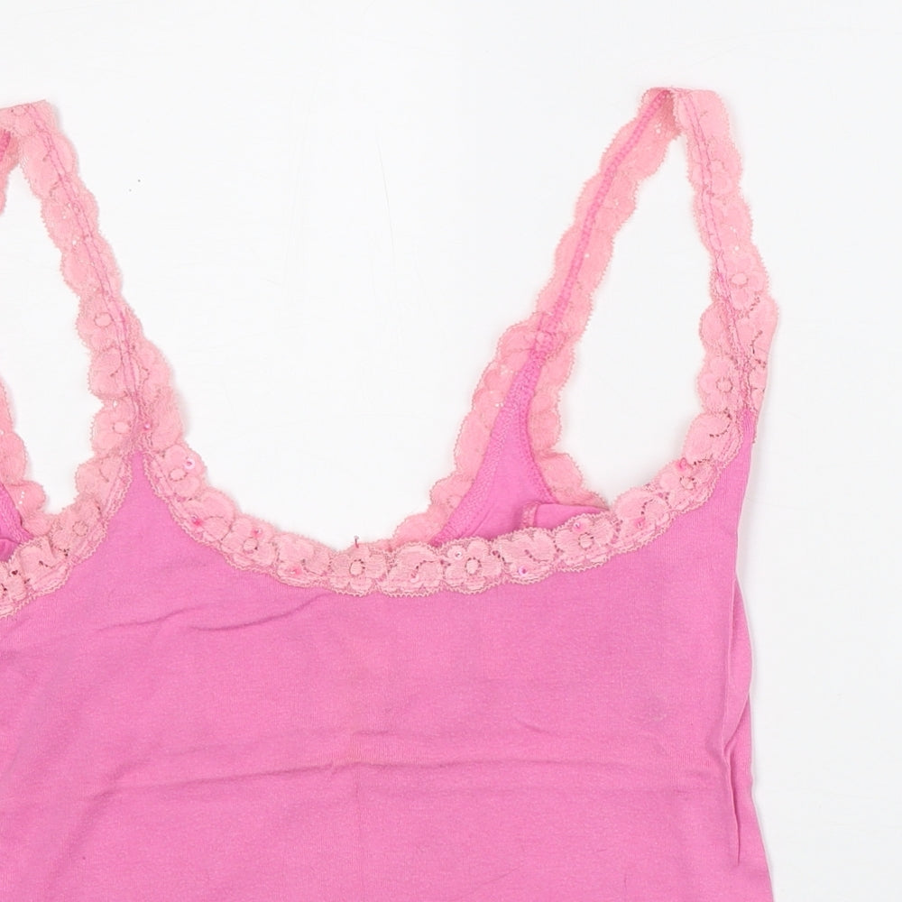 Secret Obsessions Womens Pink Cotton Basic Tank Size 16 Round Neck