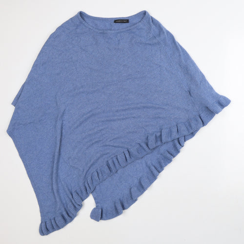 Made in Italy Womens Blue Round Neck Viscose Cape Jumper One Size