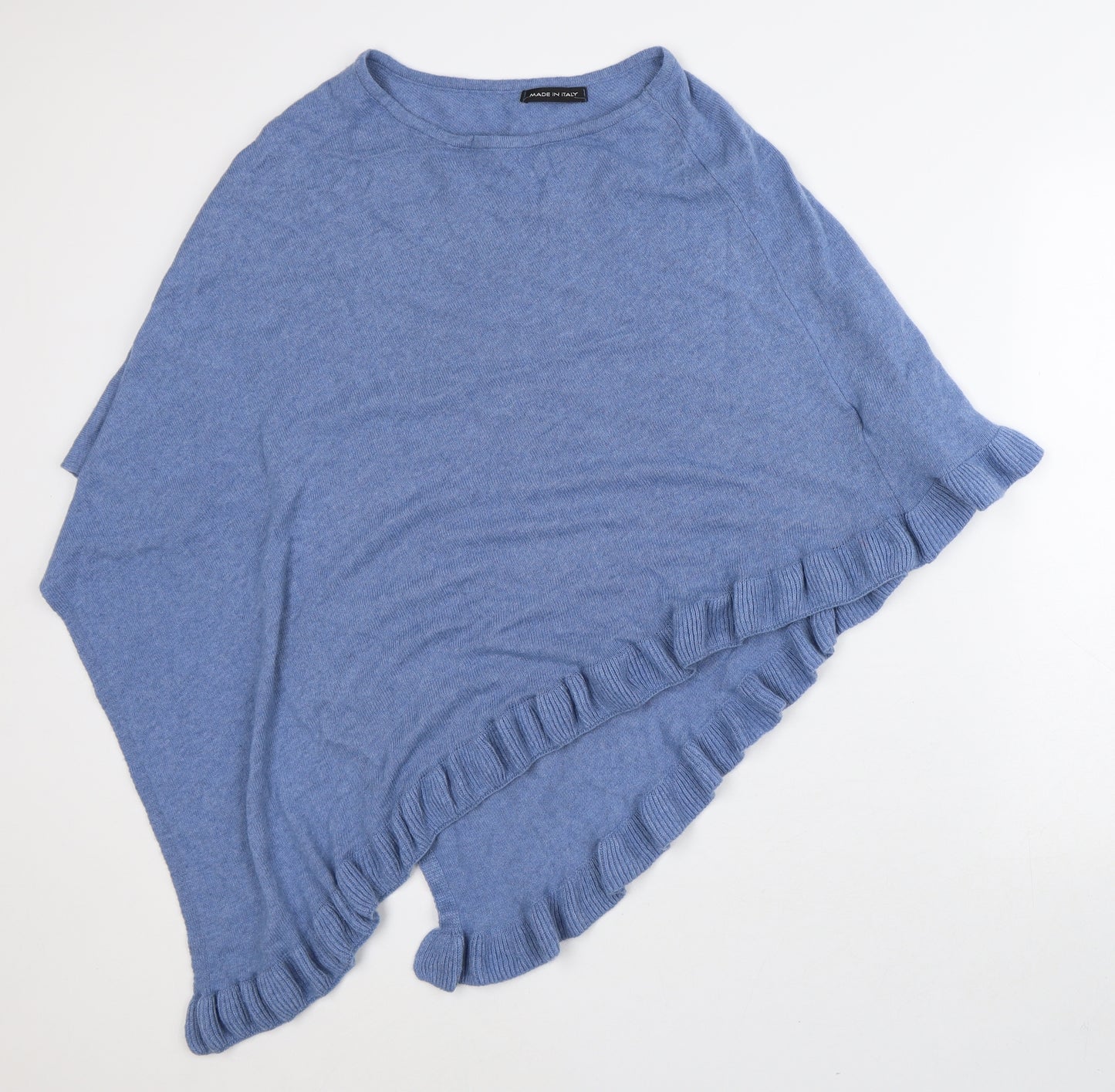 Made in Italy Womens Blue Round Neck Viscose Cape Jumper One Size