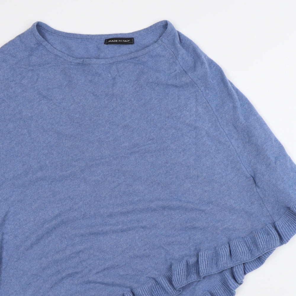 Made in Italy Womens Blue Round Neck Viscose Cape Jumper One Size