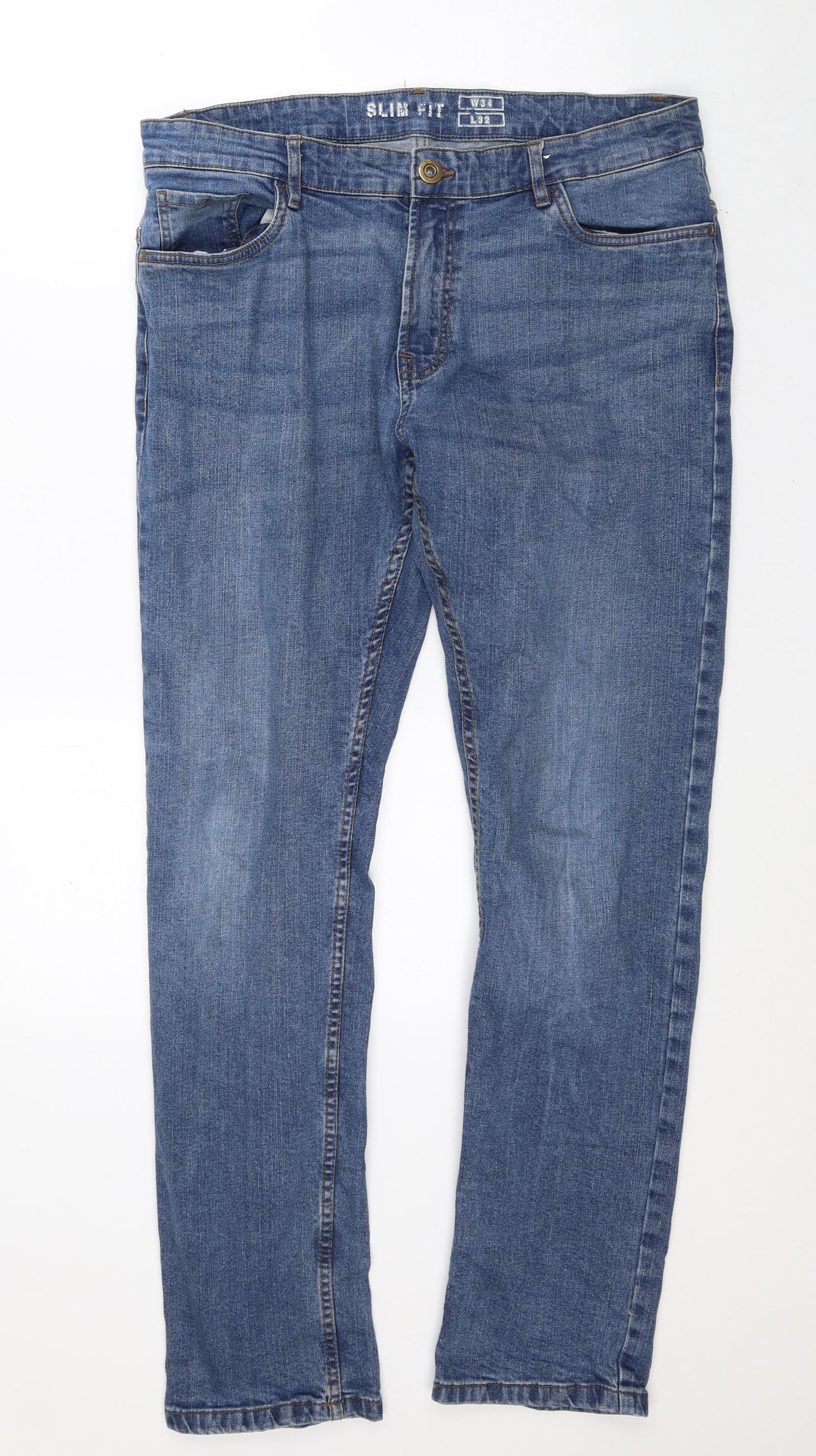 Dunnes Stores Mens Blue Cotton Straight Jeans Size 34 in L32 in Slim