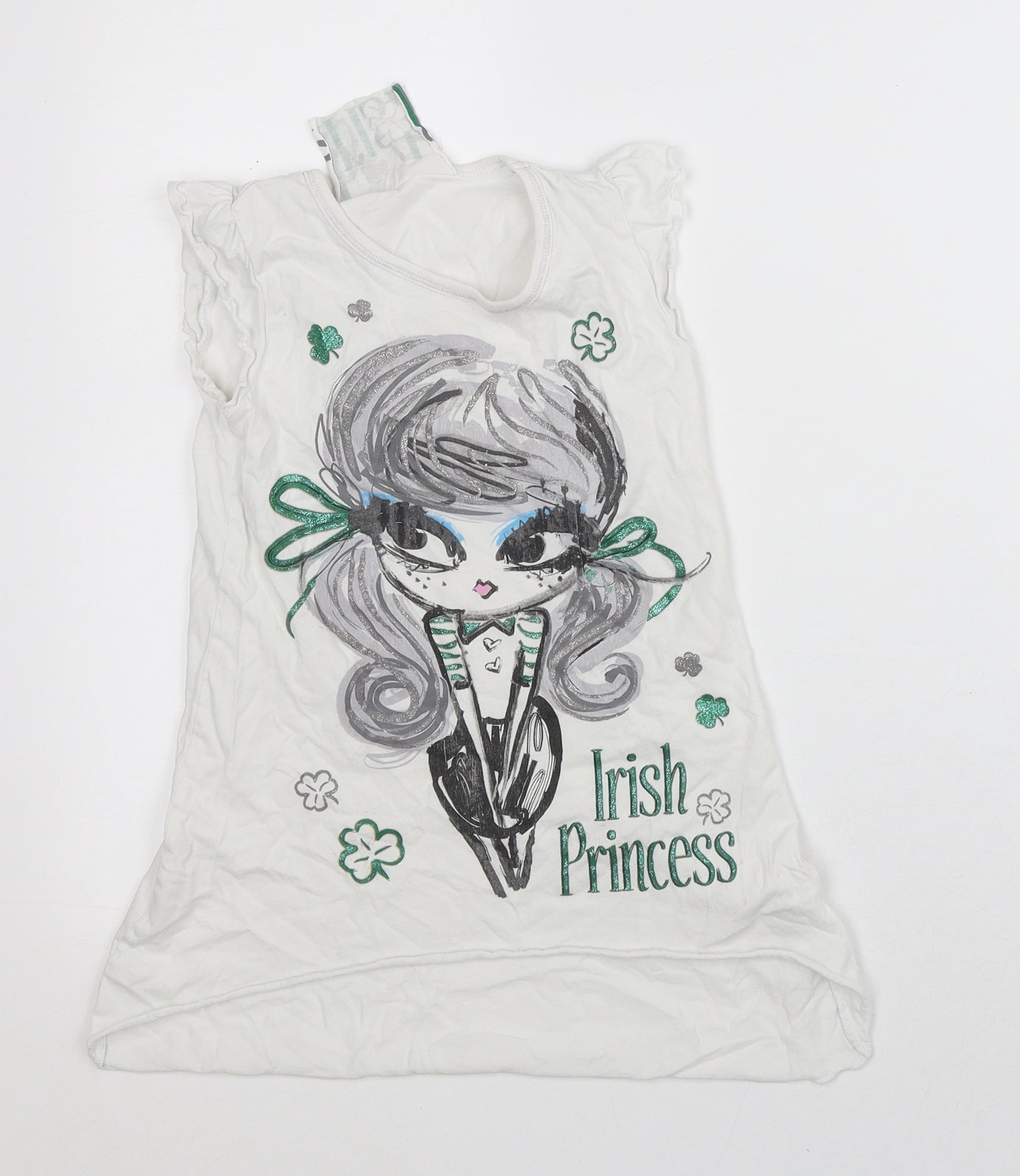 Irish Girls White Cotton Basic Tank Size 8 Years Round Neck - Irish Princess
