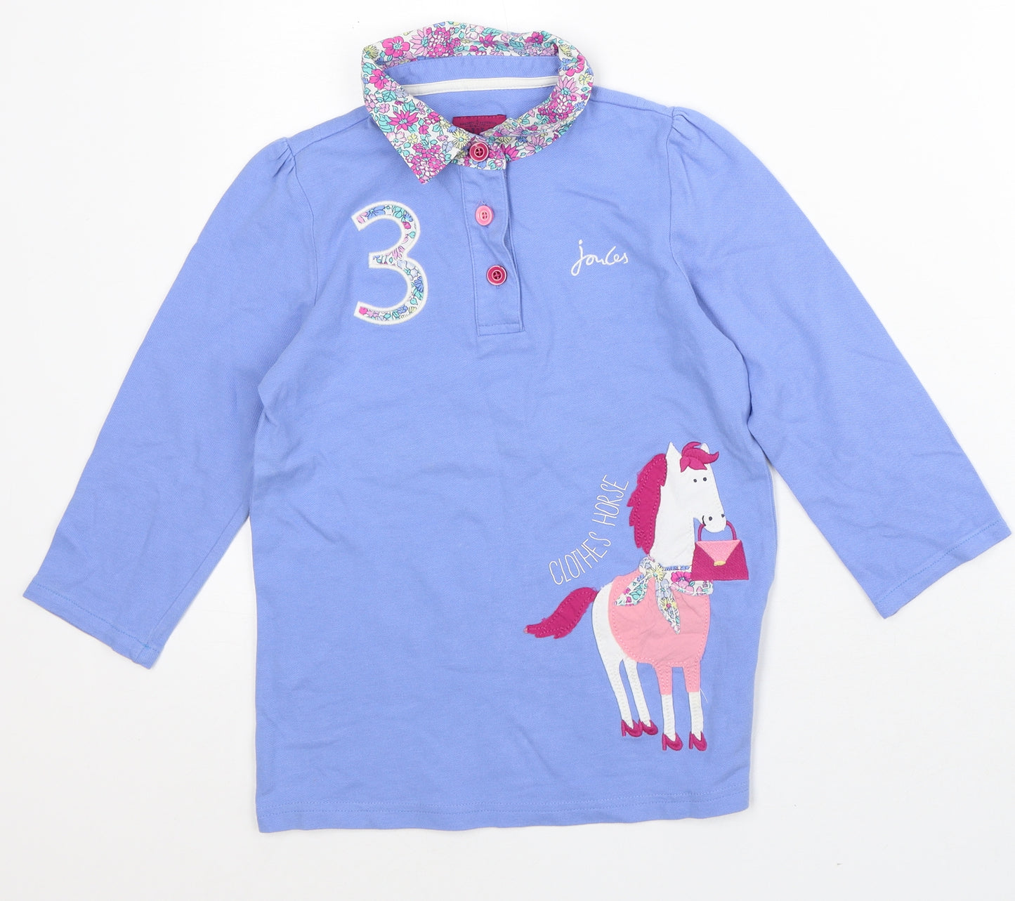 Joules Girls Purple Floral Cotton Pullover Sweatshirt Size 9-10 Years - Horse