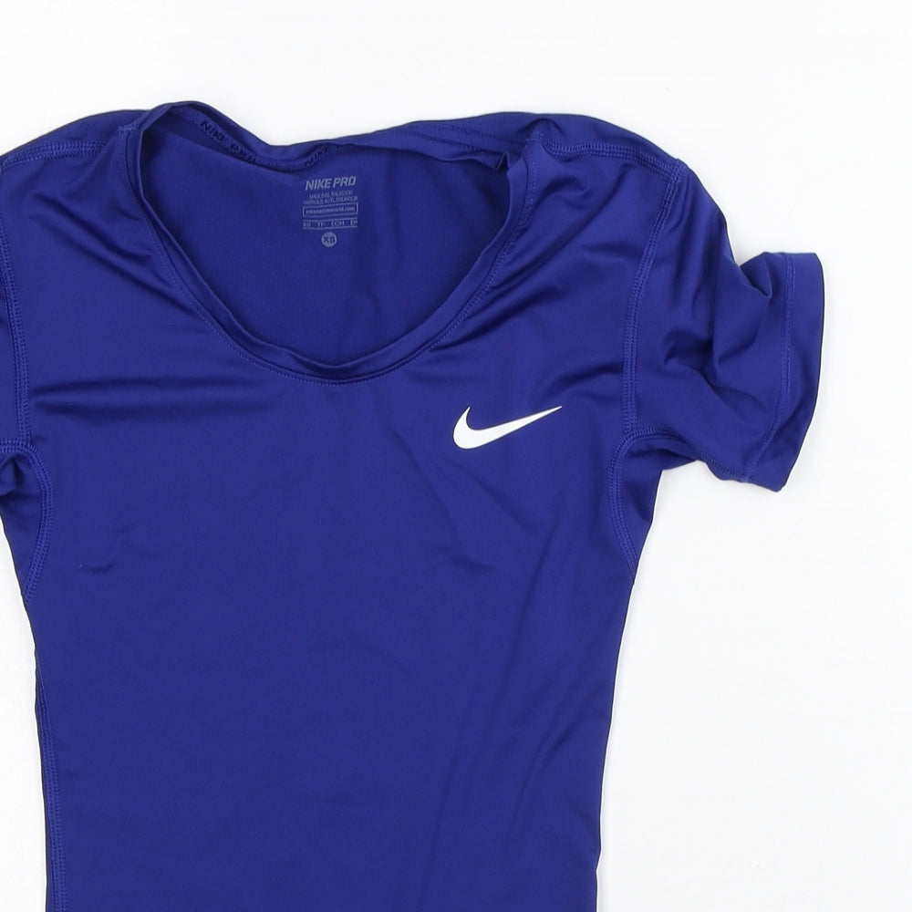 Nike Womens Blue Polyester Basic T-Shirt Size XS Round Neck