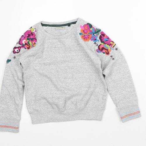 NEXT Girls Grey Floral Cotton Pullover Sweatshirt Size 9 Years