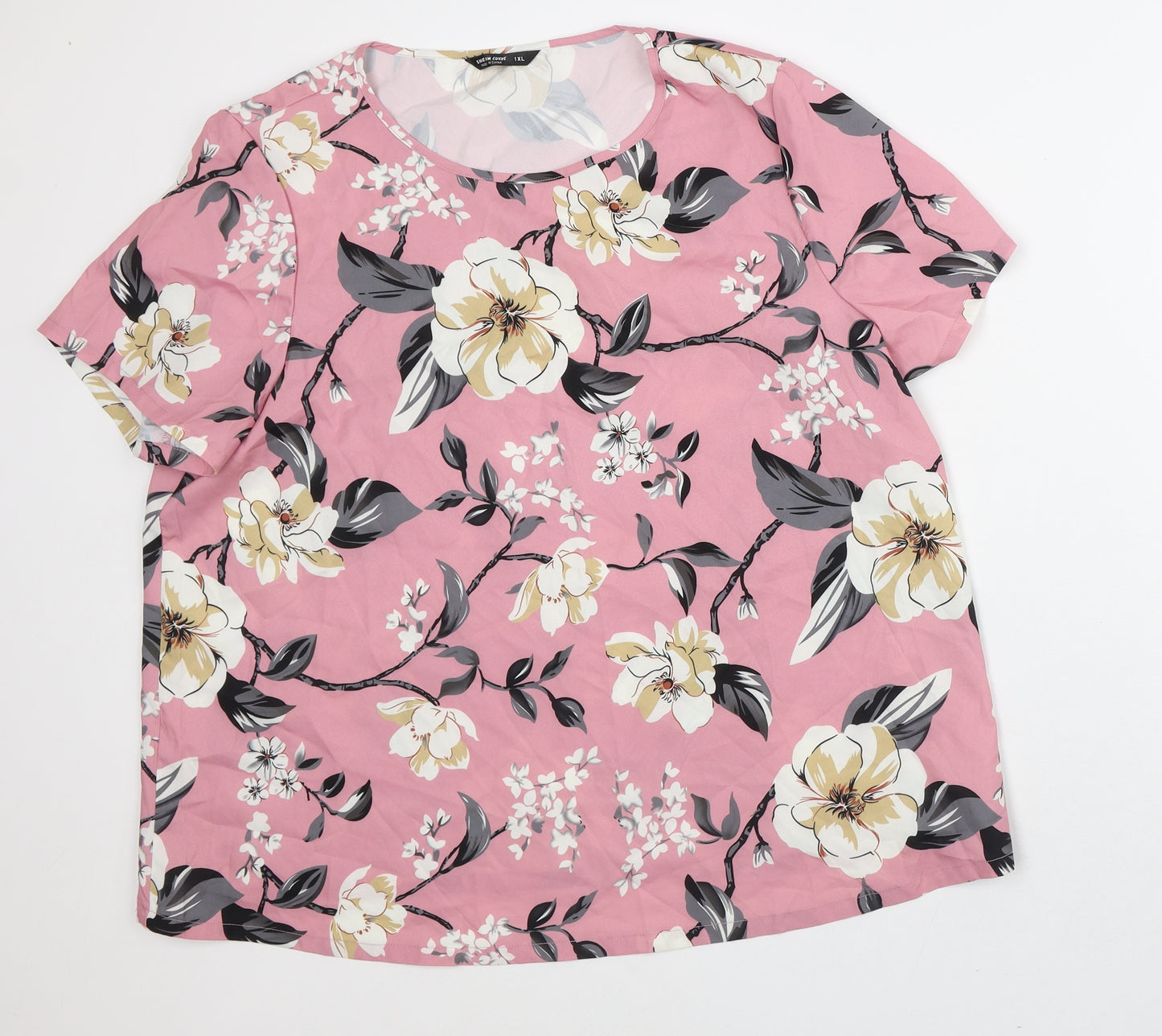 SheIn Womens Pink Floral Polyester Tunic T-Shirt Size XL Round Neck